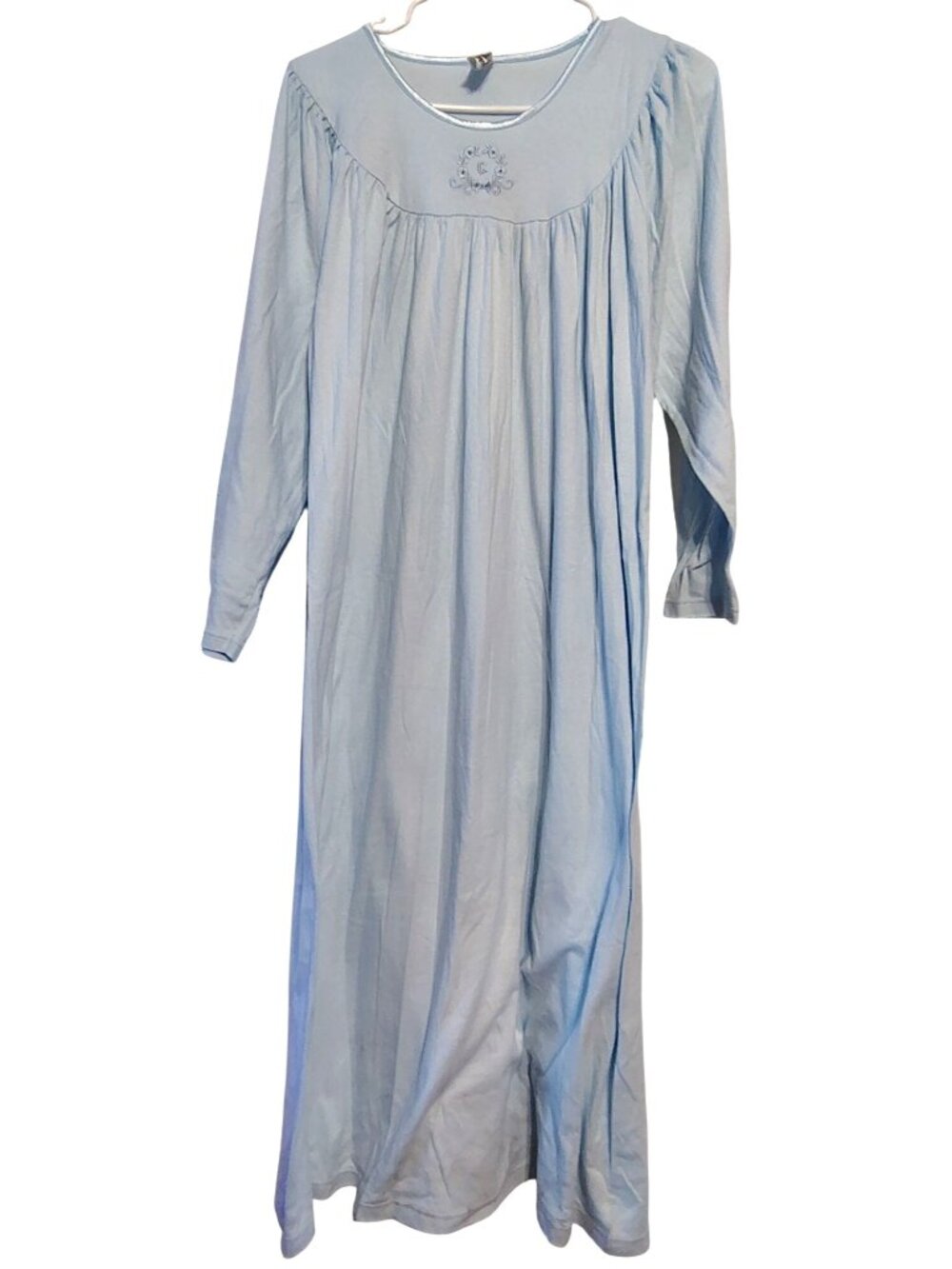 Calida Light Blue Small Cotton Long Nightgown 3/4 Sleeve Portugal Cottagecore